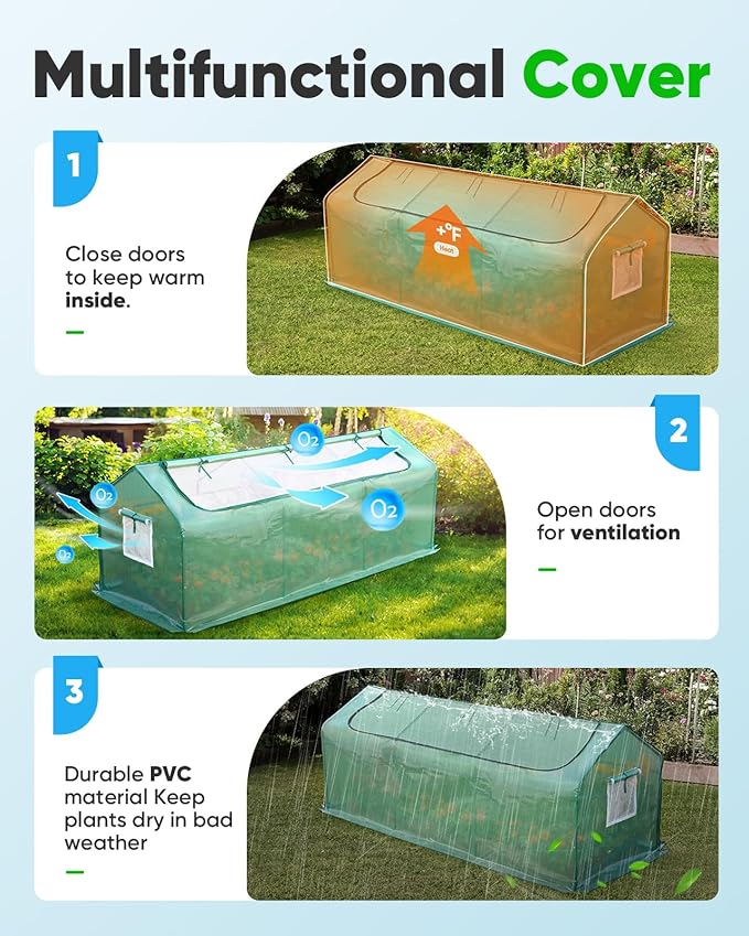 Quictent Portable Mini Cloche Greenhouse w/ Elevated Bottom, Large U-Shaped Zipper Mesh Door & 2 Side Screen Window Waterproof UV-Resistant Hot House for Indoor Outdoor, 95" x 36" x 36" (Green)