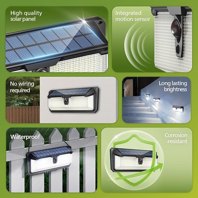 Philips Solar Lights Motion Sensor Outdoor, 258 LEDs Solar Powered Security Lights, 3 Lighting Modes, Waterproof Wall Light for Outside Yard Fence Garden Garage