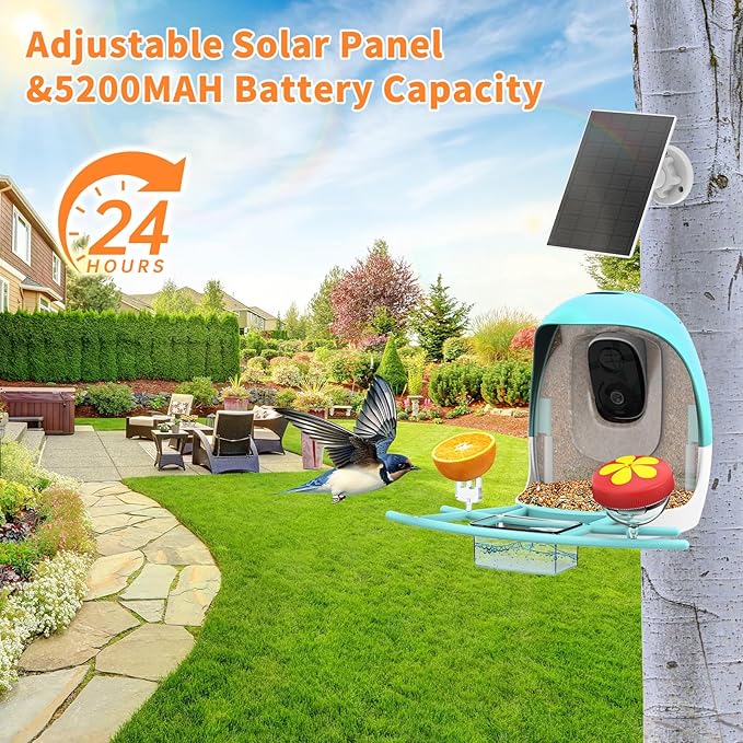 2025 New Smart Bird Feeder with Camera, 2.4GHz WiFi Solar Bird Feeder - 2K HD Live Video Camera AI Identify Birds, Instant Arrival Alerts, Birds Lover Gifts