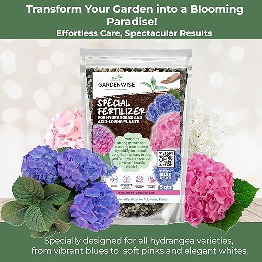 Slow Release Hydrangea Fertilizer with Iron & Sulfur – Indoor & Outdoor Soil Acidifier for Miracle Growth (2 qt)