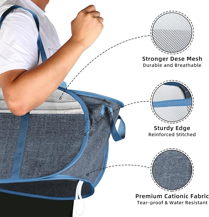 100L Collapsible Laundry Baskets, Tear Proof Pop Up Laundry Hamper with Dual Handles, Large Foldable Laundry Basket, Easy to Carry Laundry Hamper for Home, Laundry Room, Bedroom, Dorm, Travel Blue