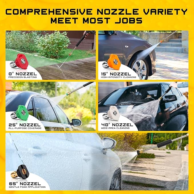 Foam Cannon Kit, 1L Bottle Snow Foam Cannon with 5 Pressure Washer Nozzle Tips, 1/4 Inch Quick Connector, Compatible with Gas Pressure Washers&Electric Pressure Washers