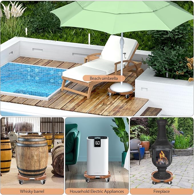 VANCASTLE Plant Caddy with Lockable Wheels Heavy Duty 450lbs Capacity, 15-22 Inch Adjustable Plant Stand with Wheels Rolling base, Plant Dolly for Flower Pot Mover Indoor Outdoor, Khaki, 1 Pack