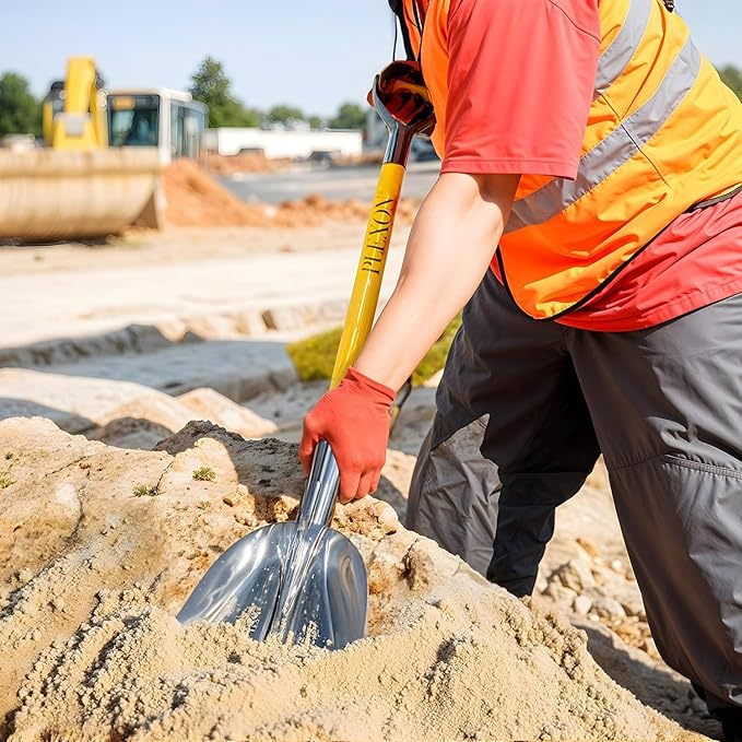 Plexon Metal Scoop Shovel 12" Blade - Aluminium Steel Snow Shovel for Driveway - Heavy Duty Snow Shovel for Car - Fiberglass Handle & Plastic D-Grip - Outdoor Garden Yard, 48" Length