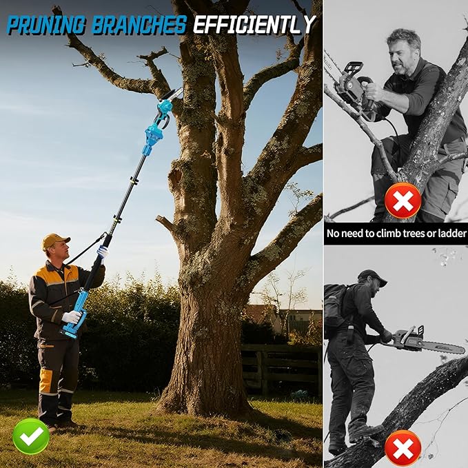 2-in-1 Cordless Pole Saw＆6 Inch Mini Chainsaw,16 FT Max Reach Pole Saw Battery Powered,Adjustable 180° Cutting Angle with 2 Battery,Pole Saws for Tree Trimming