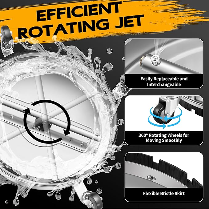 20" Pressure Washer Surface Cleaner with 4 Wheels and Dual Handle, Power Washer Attachment for Cleaning Concrete, Patio, Sidewalk, Deck and Driveways - PWS 20