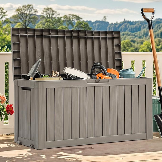 YITAHOME 72 Gallon Outdoor Storage Box w/Wheels, Resin Deck Box Indoor & Outdoor Patio Storage Box for Throw Pillows, Athletic Gear, Yard (Light Brown)