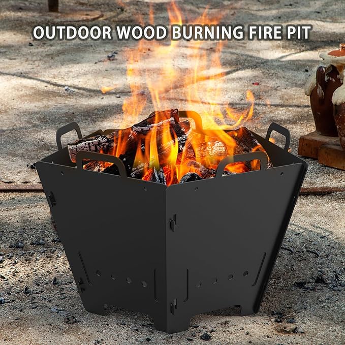 Onlyfire 2 in 1 BBQ Charcoal Grill & Fire Pit, Foldable Camp Grill with Stainless Steel Cooking Grate, Portable Outdoor Firepit for Camping Backyard Patio RV Car Trip Tailgating, Pentagon, GS357