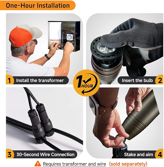 Spot Light Brass - Outdoor Landscape Spotlights LED, 12V Low Voltage Landscaping Uplights Hard-Wired, All Weather Bronze for Backyard Lawn with Warm White Changeable Bulbs (8 Pack)