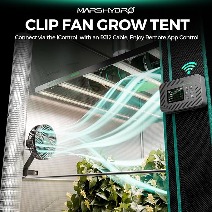 Mars Hydro M6 Grow Tent Fan, 10 Speeds Powerful Oscillating Clip Fan with Low Noise for Hydroponic Plants and Ventilation Circulation with Convenient APP/WiFi Control