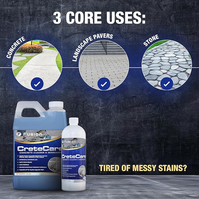 Fusion CreteCare: The Ultimate Concrete Cleaner and Driveway Oil Stain Remover for Garage Floors - Oil and Grease Remover, Super Clean Degreaser, and Outdoor Concrete Stain Solution (128 Fl Oz)