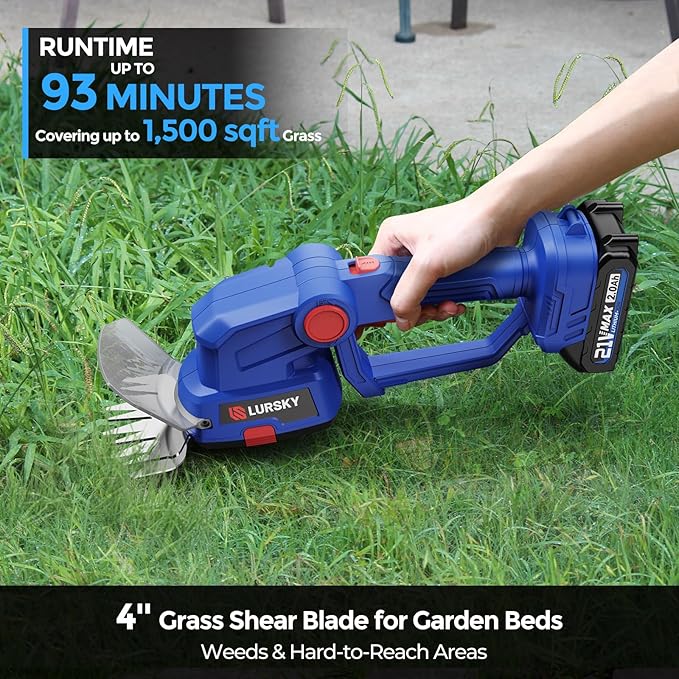 Cordless Hedge Trimmer with Battery 2.0Ah - 2-in-1 21V Grass Shears Handheld, Electric Shrub Trimmer Kit for Garden, Yard and Lawn, Charger Included (Blue)