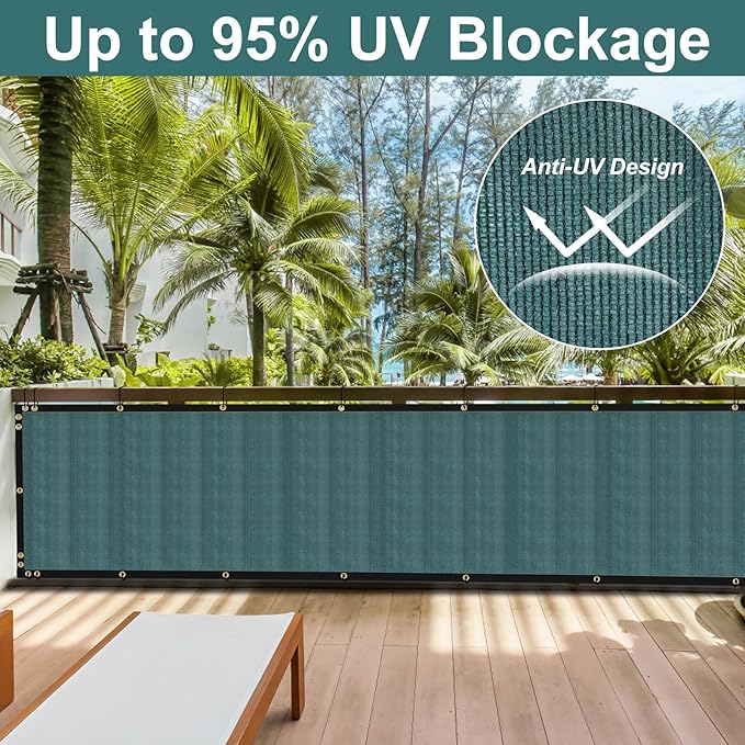 SPORTYOUTH 3ft x 50ft Fence Privacy Screen, Heavy Duty 150 GSM Fencing Mesh Shade Cover Windscreen with Brass Grommets for Outdoor Wall Deck Garden Backyard Porch, Cable Zip Ties Include, Green