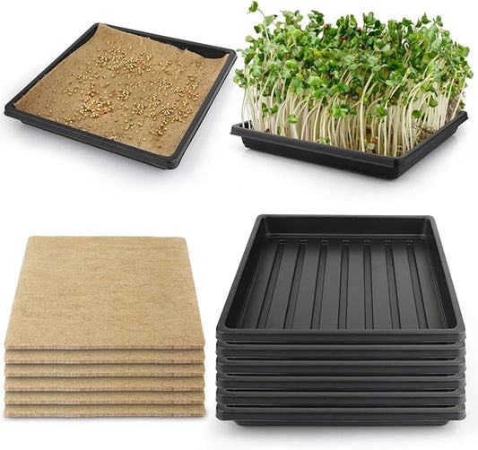 Microgreens Growing Kit, 12Pcs Hemp Mats with 6Pcs 10x10inch Growing Trays for Micro Greens Seeds Sprout, Herb Plant Starting Kit with Jute Pads for Indoor Germination Sprouts (Non-Hole Trays)