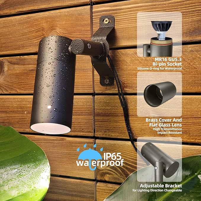 MALORY Low Voltage Landscape Spot Down Light, Brass Landscape Lighting Christmas Tree Down Light Led Downlights Outdoor Wall Mounted Light for Yard, Garden, Lawn,Patio with MR16 Bulb （1 Pack）