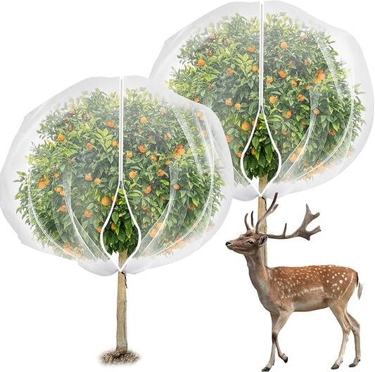 2PCS 7.8 x 7.8ft Large Fruits Tree Netting Cover with Zipper and Drawstring,Garden Insect Netting Plant Cover Transparent Bird Plant Barrier Flower Fruits Mesh Screen for Preventing Deer Squirrel Bug