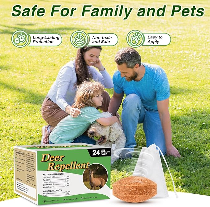 24 Pack Deer Repellent, Rabbit Repellent Outdoor Deer Repellents for Plants Deer Deterrent for Flower Vegetable Tree, Deer Rabbit Repeller Keep Deer Rabbit Out of Lawn Garden