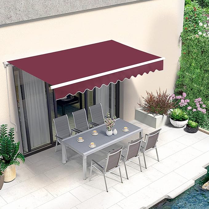 MCombo 11.5x9.5 Feet Manual Retractable Patio Door Window Awning Sunshade Shelter Outdoor Canopy,1210 (Burgundy, 11.5'(L) x 9.5'(W))