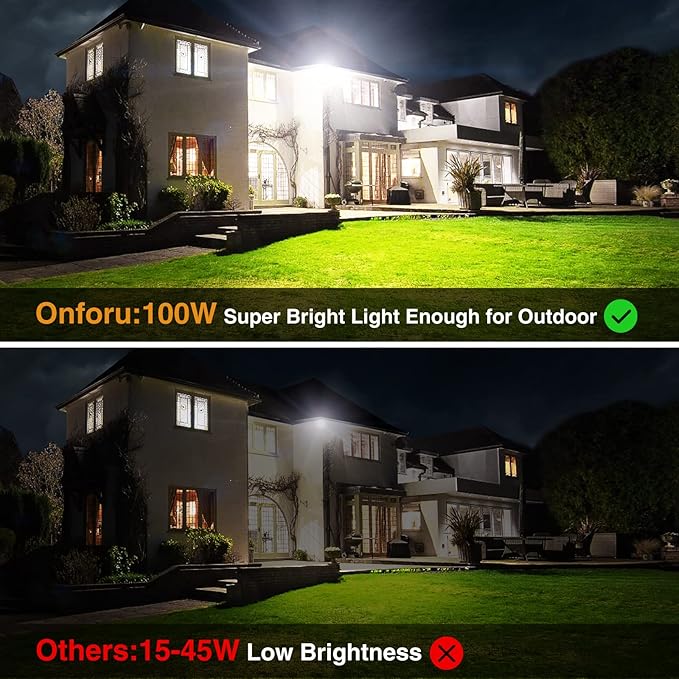 Onforu 100W LED Flood Light Outdoor, 8900LM Security Lights, IP66 Waterproof Outdoor LED Lights, 6500K Daylight White Floodlight for Garage Yard Garden Stadium Playground Arena(2 Pack)