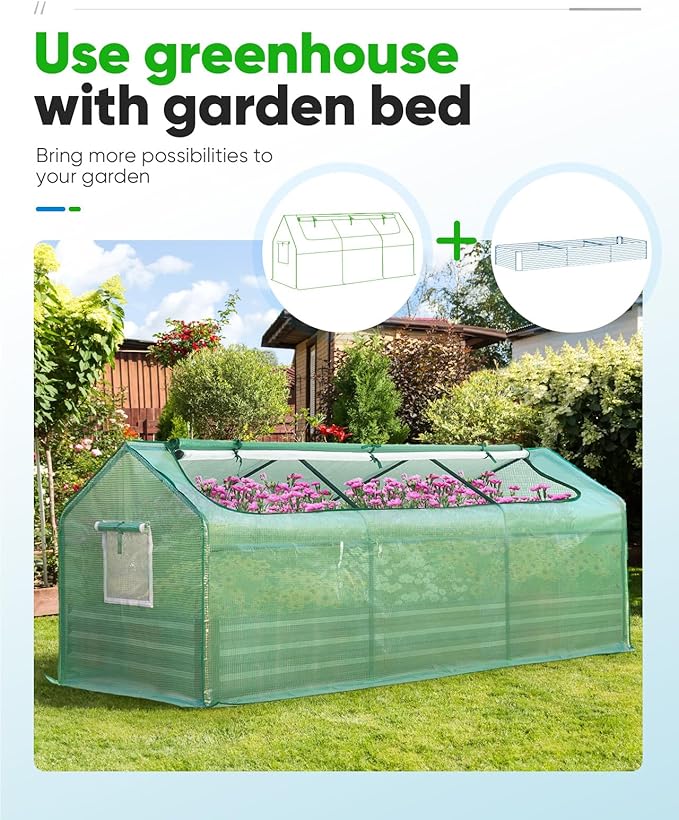 Quictent Portable Mini Cloche Greenhouse w/ Elevated Bottom, Large U-Shaped Zipper Mesh Door & 2 Side Screen Window Waterproof UV-Resistant Hot House for Indoor Outdoor, 95" x 36" x 36" (Green)