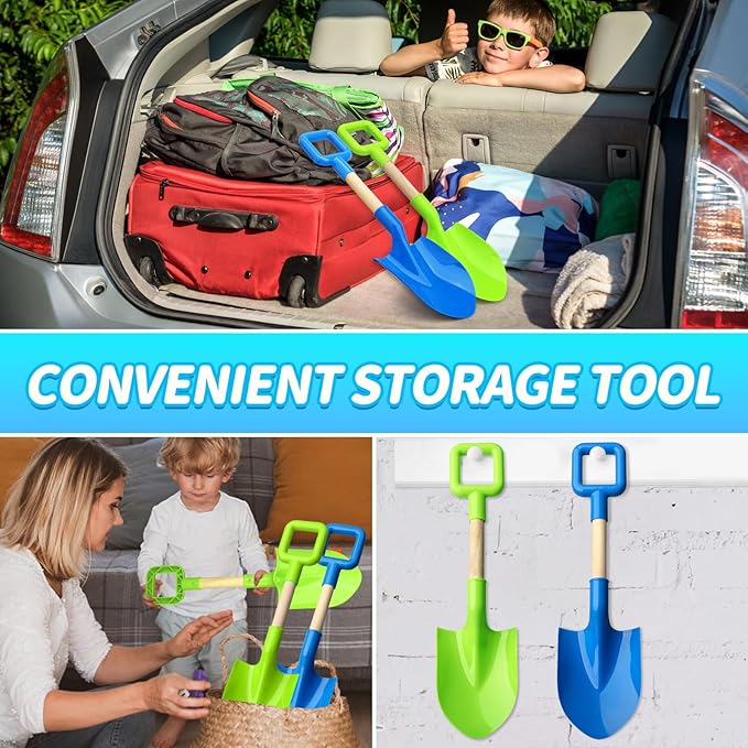 16" Beach Sand Shovels Toy for Kids, Garden Scoop Tool Kits, Sturdy Long Handheld Wooden Plastic Spade for Sand Digging, Summer Backyard (Blue Green)