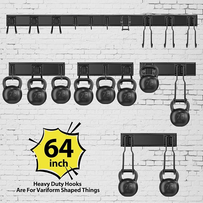 Tool Storage Rack Wall Mount, 64 Inch Adjustable Garden Tool Organizer, Heavy Duty Garage Wall Organizer Rack, Yard Tool Organizer System for Rake Shovel Broom Mop Wall Holder