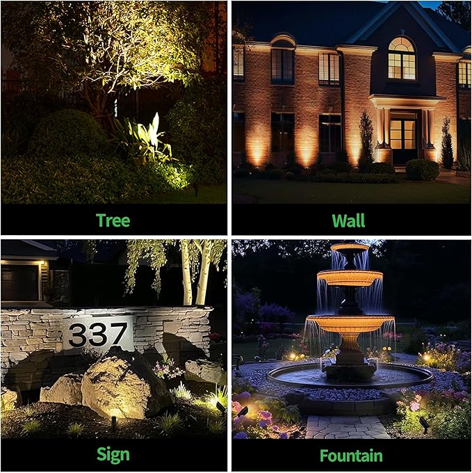 Outdoor Landscape Spotlights - 2700K/3000K/3500K/4000K/5000K Switchable White, LED Low Voltage Spot Lights Hard-Wired, IP65 Waterproof Uplighting, Black Aluminum for Backyard Fence 8 Pack