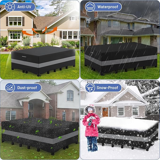 Patio Furniture Set - Waterproof, Heavy Duty Outdoor Couch & Sectional Sofa Cover - Table & Chair Cover - Curved, 90" L x 62" D x 28" H, Grey & Black
