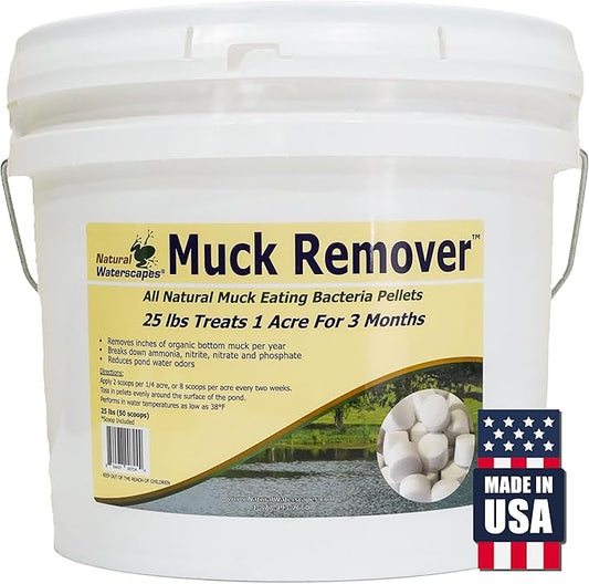 Muck Remover Pellets 25 lb Pond Tablets Treat 6.25 Acres - Lake Muck Remover, Pond Sludge Reducer | Farm Pond Treatment