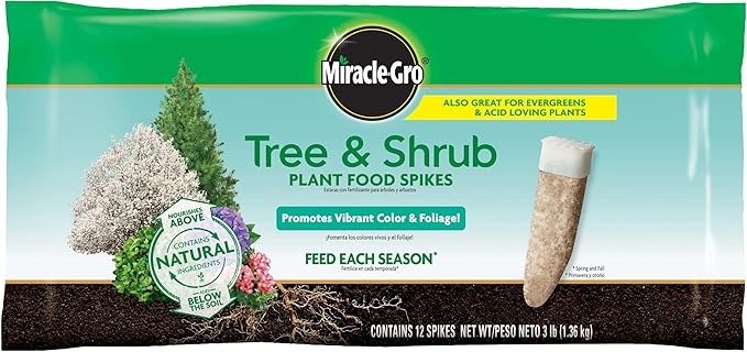 Miracle-Gro Plant Food Spikes Bundle for Fruit and Citrus Plus Trees and Shrubs, For Deciduous, Evergreen and Flowering Trees and Shrubs, 24 Spikes