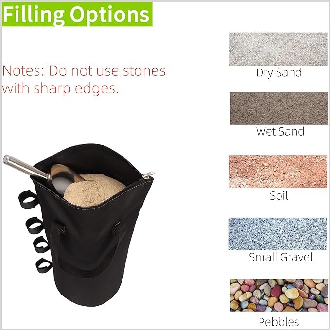 160 LBS Extra Large Sand Bags for Canopy Legs (Without Sand), Zipper Top Sandbags for Weight Set of 4 (Black)