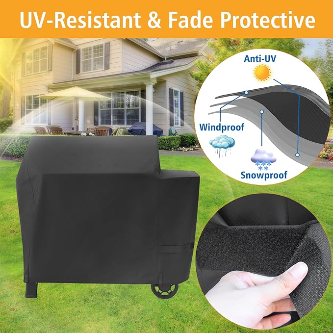 Grill Cover for Weber Searwood XL 600 Pellet Grill, 600D Heavy Duty Waterproof 3400146 Weber Searwood 600 Cover, Outdoor BBQ Accessory