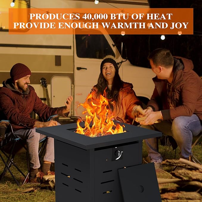Walsunny 28 inch Outdoor Propane Fire Pit 40,000 BTU Gas Fire Pit Table with Lid & Lava Rock, Waterproof Cover, Square Gas Firepit Table for Garden/Patio, CSA Certification