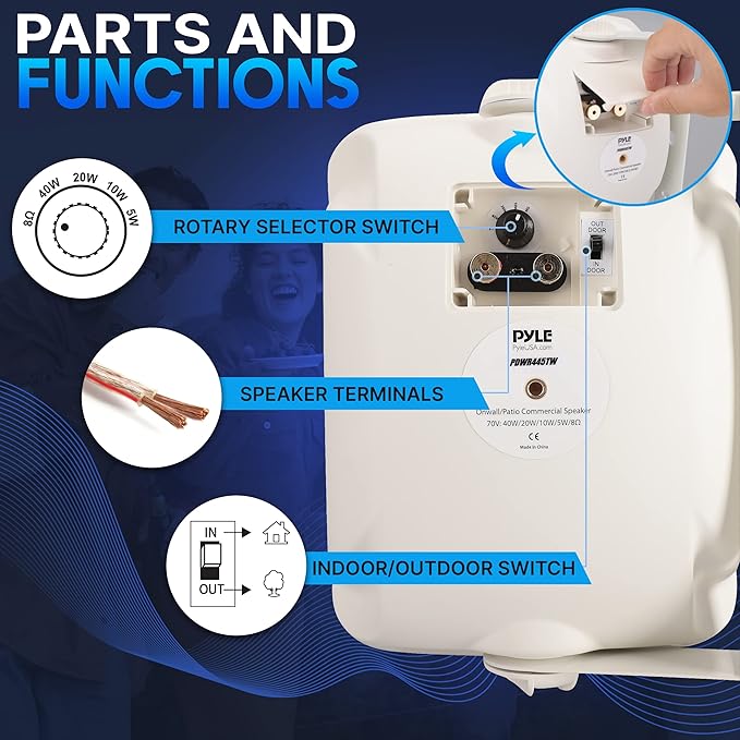 Pyle Outdoor Waterproof Patio Speaker - 3.5" 2-Way Weatherproof Wall/Ceiling Mounted Dual Speaker w/Heavy Duty Grill, w/Transformer Adjuster, Universal Mount, in/Outdoor Use PDWR445TW (White)