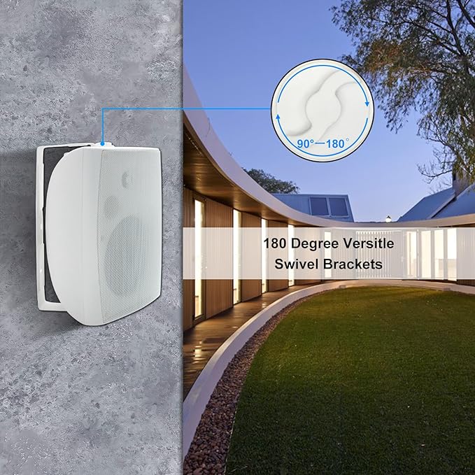 Herdio 400W 6.5 Inch Passive Outdoor Speakers Wired Waterproof,2 Way Wall Mounted Speakers with Powerful Bass for Patio Home Indoor Poolside Deck Backyard (Pair,White)