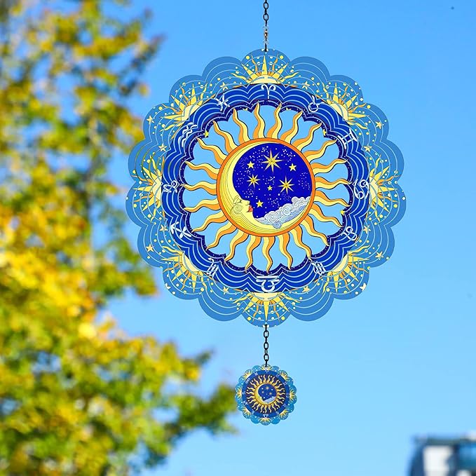 Metal Wind Spinners Outdoor Hanging Zodiac Signs Wind Spinner Moon Wind Catcher Outdoor Hanging Decor Wind Chime Metallic Wind Spiral, Wind Spinners for Yard and Garden Patio Porch, Worth Gift