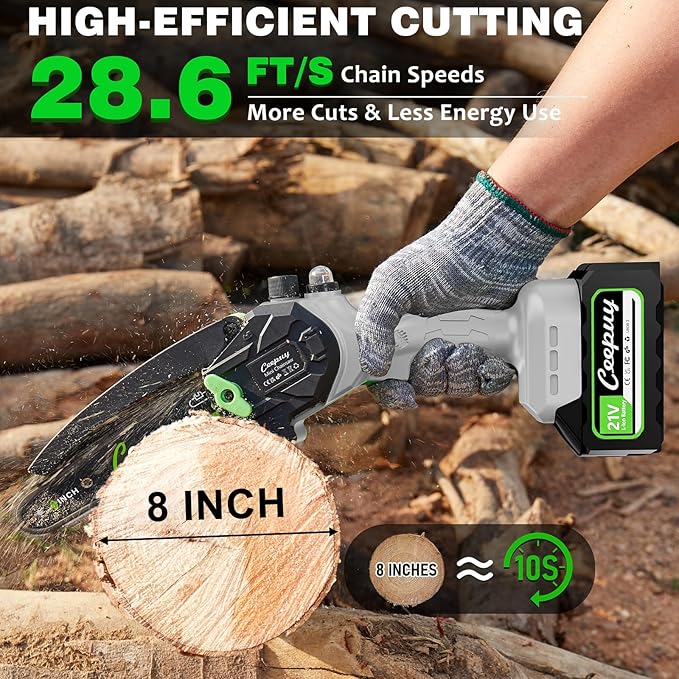 Mini Chainsaw Cordless 8 Inch with 2x 4000mAh Batteries, Portable Electric Chain Saw, Automatic Oiler, Battery Powered Small Handheld Saw, Security Lock Trees Branches Trimming, Wood Cutting, 2025