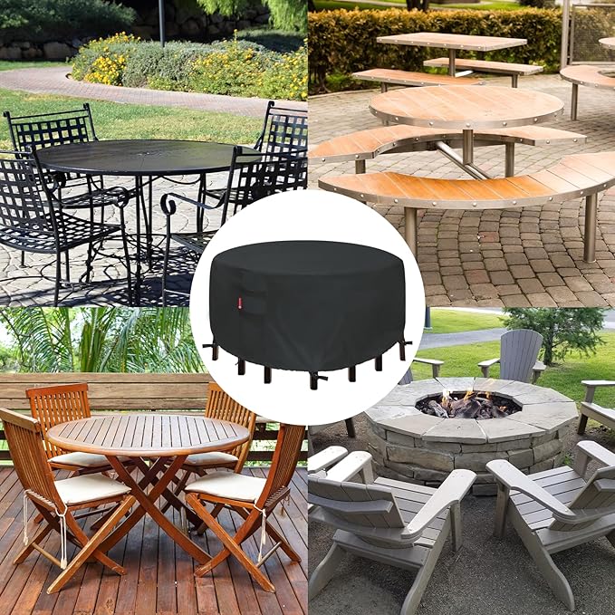 SheeChung Patio Furniture Covers Waterproof,Outdoor Table with Chair Set Covers,Heavy Duty 600D Outdoor Furniture Cover,Patio Dining Table Cover,Round 76"DIAx28"H