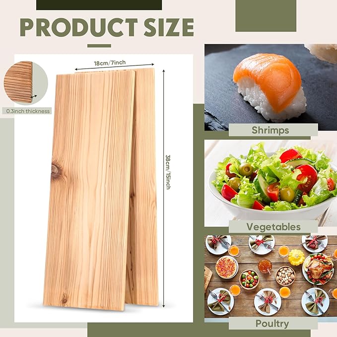 Landical 6 Pcs XL XXL XXL Large Cedar Planks for Grilling Salmon Thicker Design Full Filet of Salmon Meat Fish and Veggies Adding Extra Smoke and Flavor Soaking Fast Easy to Use (15 x 7 Inches)