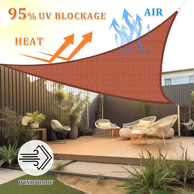 Shade&Beyond Sun Shade Sail Breathable UV Block Outdoor Covering Cloth for Backyard, Pool, 11'X11'X11', Rust Red (Customized Available)