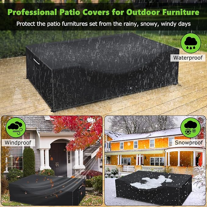 Patio Furniture Covers Waterproof, Heavy Duty 600D Outdoor Furniture Covers for Outside Sectional Sofa Set,Tear Resistance and Anti-UV, Black,126"L x 63"W x 28"H