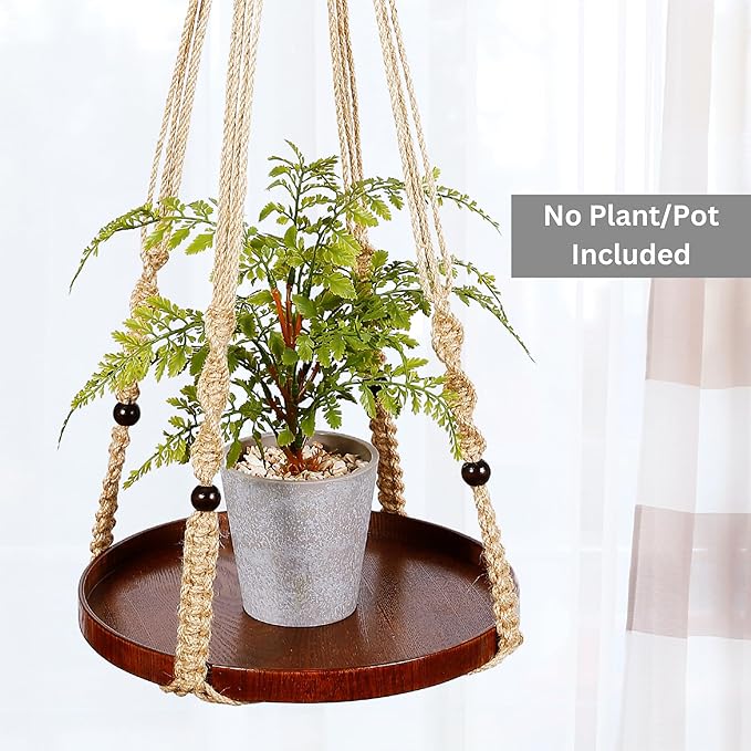 2 Pack Macrame Plant Hanger | Plant Hanger Indoor, Hanging Planter Shelf | Hanging Planter (Jute) (1 Large + 1 Medium)