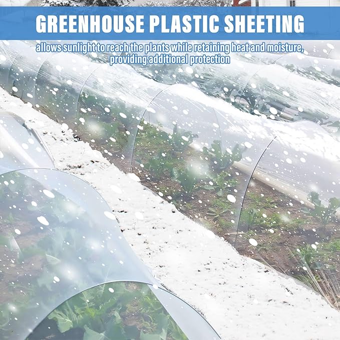 Legigo 12 X 26 Ft Clear Plastic Plant Covers Freeze Protection- 6 Mil Winter Greenhouse Plastic Sheeting for Frost Water Sun Wind Resistant, Plant Vegetable Blanket Covers for Cold Weather Garden Farm