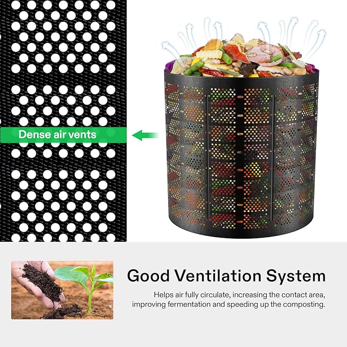 VIVOSUN 220 Gallon Outdoor Compost Bin, Expandable Composter, Easy to Setup & Large Capacity for Backyard, Lawn (Black with Gloves)