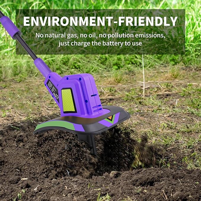 20V Cordless Tiller Cultivator,48 Steel Tines Garden Tiller,8.6 inch Wide Battery Powered Garden Cultivator,(2AH Battery and Charger Included)