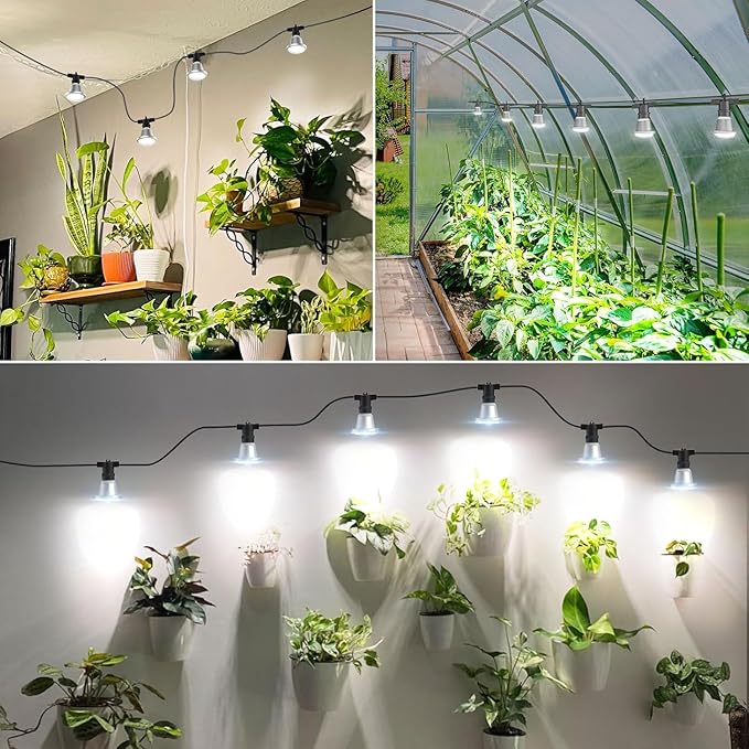 SANSI Outdoor LED Grow Lights,IP65 Waterproof String Grow Light,Full Spectrum 6-Light 72W Upgraded Optical Lens with 22Ft Cord for Veg Seedling,Flower,Greenhouse Indoor or Outdoor