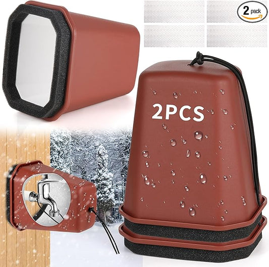 2 Pack 2025 Upgrade Extra Long Pet Proof Outdoor Faucet Covers Winter 8.5x7x5.5in Plastic Thick Foam Spigot Cover w/Reflective Strips or Outside Water Faucet Winter Freeze Protection (Red)