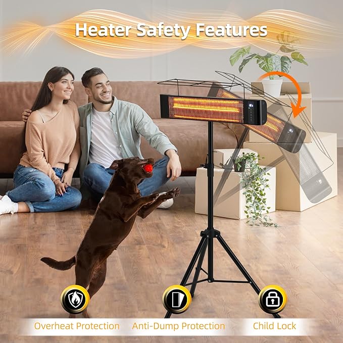 Outdoor Electric Heater For Patio/Indoor Use RealSmart 1500W Portable Heaters 3 Heat Modes Wall Mounted Ceiling Heater Tripod Waterproof IP65 TUV Certification for Restaurant Garage Greenhouse