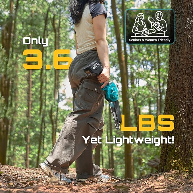 Mini Chainsaw Cordless Battery Powered: 8 inch & 6 inch Electric Chain Saw with 2 Pack 4000mA Batteries, Handheld Saw for Trees Branches Trimming Wood Cutting, Gardening Tools for Dad Husband Men