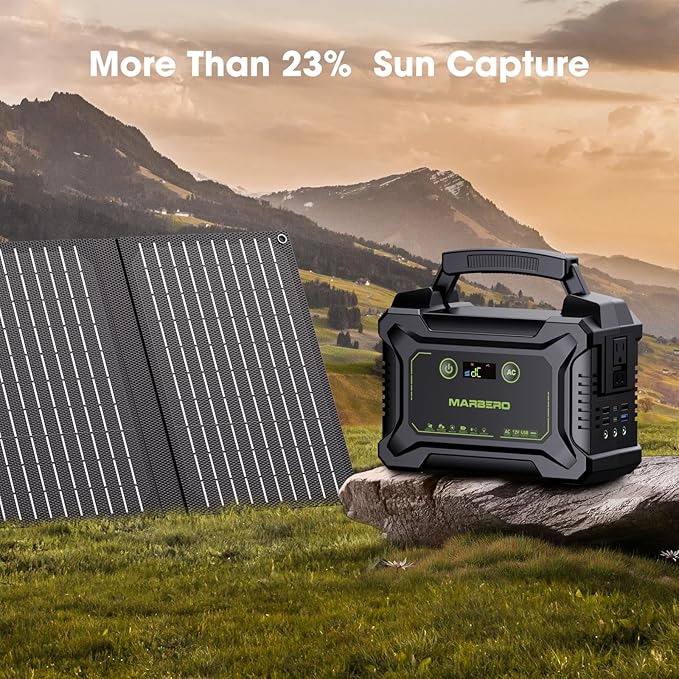 MARBERO 200W Portable Camping Generator 222Wh High Capacity Power Bank with 40W Solar Panel, Multi-Output Ports Charging for IPhone,Laptops, Cameras,Drones, Suitable for Outdoor Camping, RV